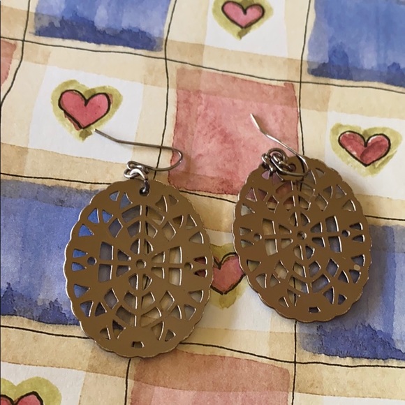 Earrings; Gold; Oval Medallions; Drop; Earrings - Picture 7 of 8